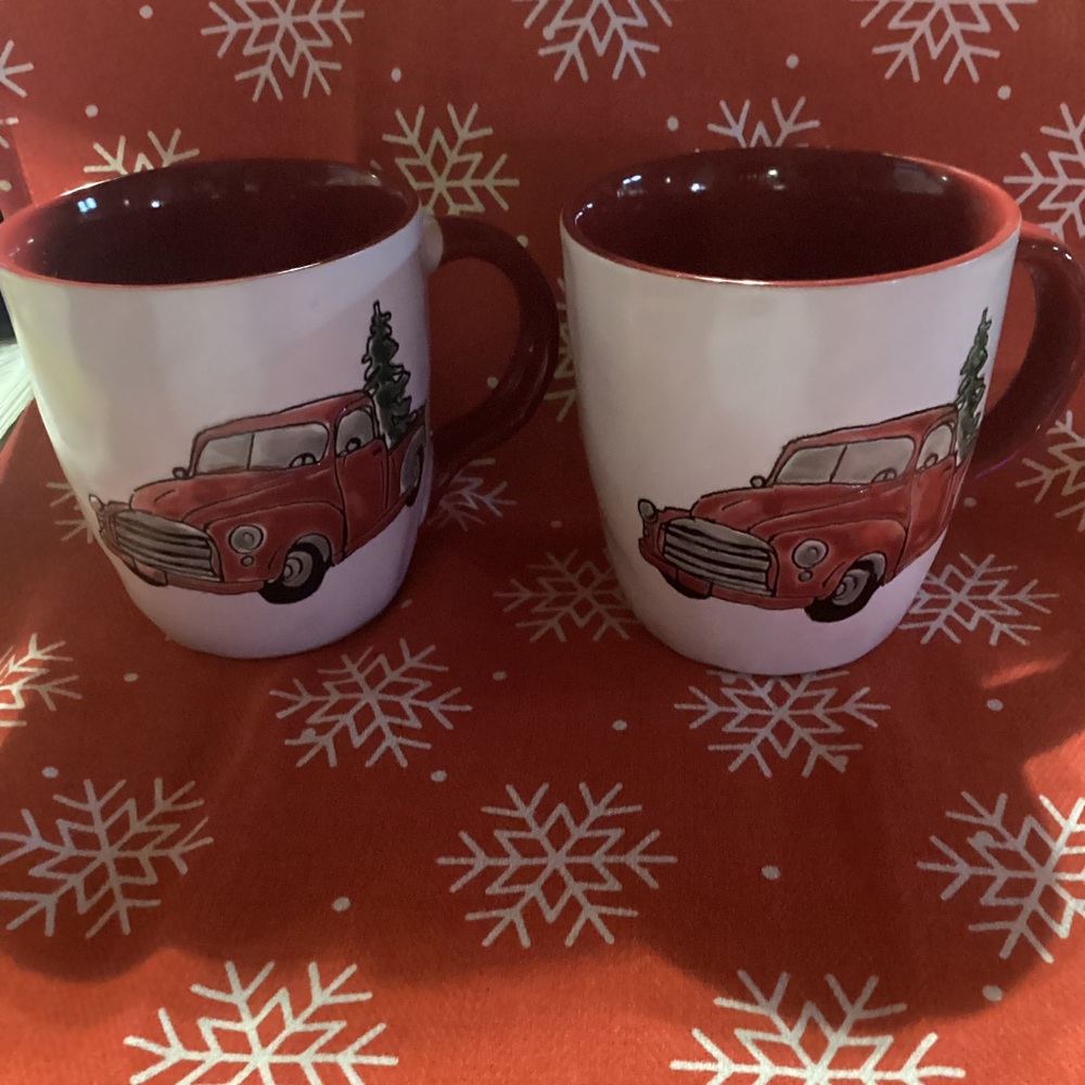 Sleigh Bell Bistro Christmas Mugs - set of 2 - vintage look